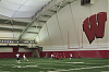 Sasha Gotsmanov takes a free kick at the UW indoor facility in Madison.